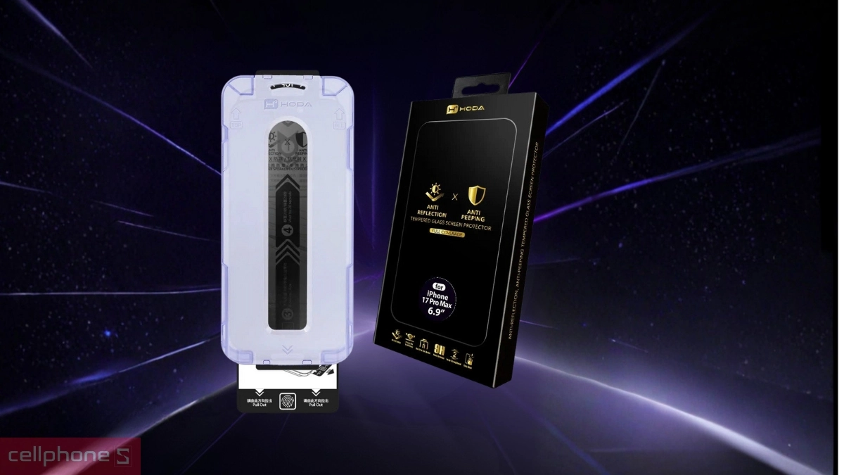 Chống nhìn trộm kính cường lực iPhone 17 Pro Max Hoda chống nhìn trộm Hoda full