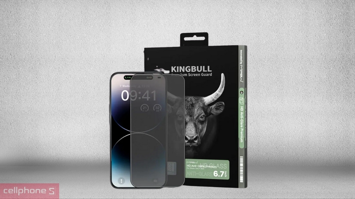 Hạn chế chói và chống bám vân tay kính cường lực iPhone 15 Pro Max Mipow chống vân tay Premium Full DRS