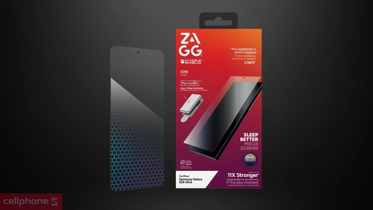 Lọc ánh sáng xanh kính cường lực Samsung Galaxy S26 Ultra ZAGG InvisibleShield Glass XTR5 có khay dán