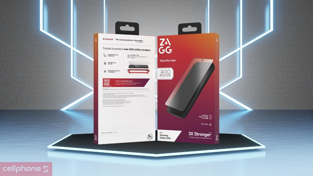 Độ trong suốt kính cường lực Samsung Galaxy S26 Zagg Glass Plus Edge Full viền có khay dán