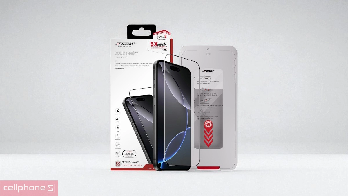 Kính cường lực iPhone 17 Pro Max Zeelot Solidsleek Ultra HD Full – Bảo vệ toàn diện, trải nghiệm mượt mà