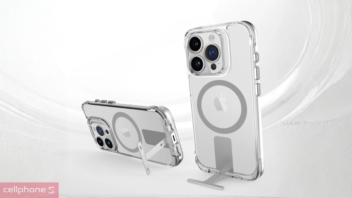 Chân đế ốp lưng iPhone 15 Pro Jinya T-Stand with Magsafe Clear
