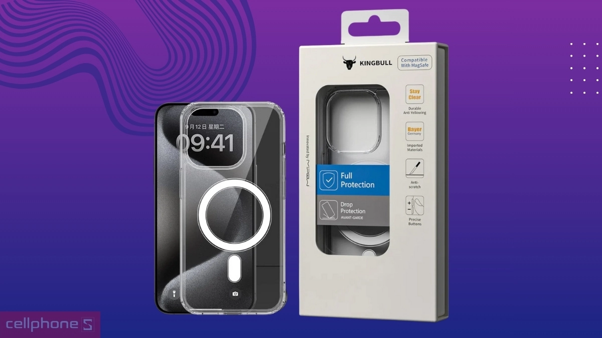 Thiết kế và chất liệu ốp lưng iPhone 15 Plus 14 Plus Mipow Tempered Glass With Magsafe Transparent DRS