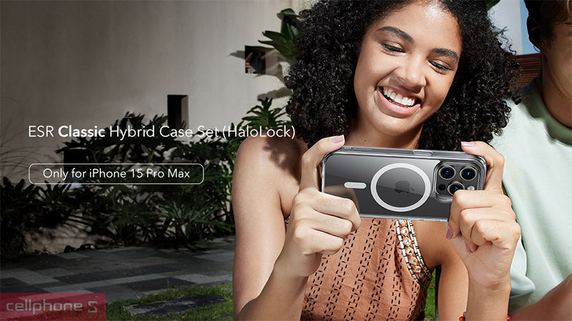 Ốp lưng iPhone 15 Pro Max ESR Classic Hybrid Halo Lock an toàn, tương thích với sạc không dây