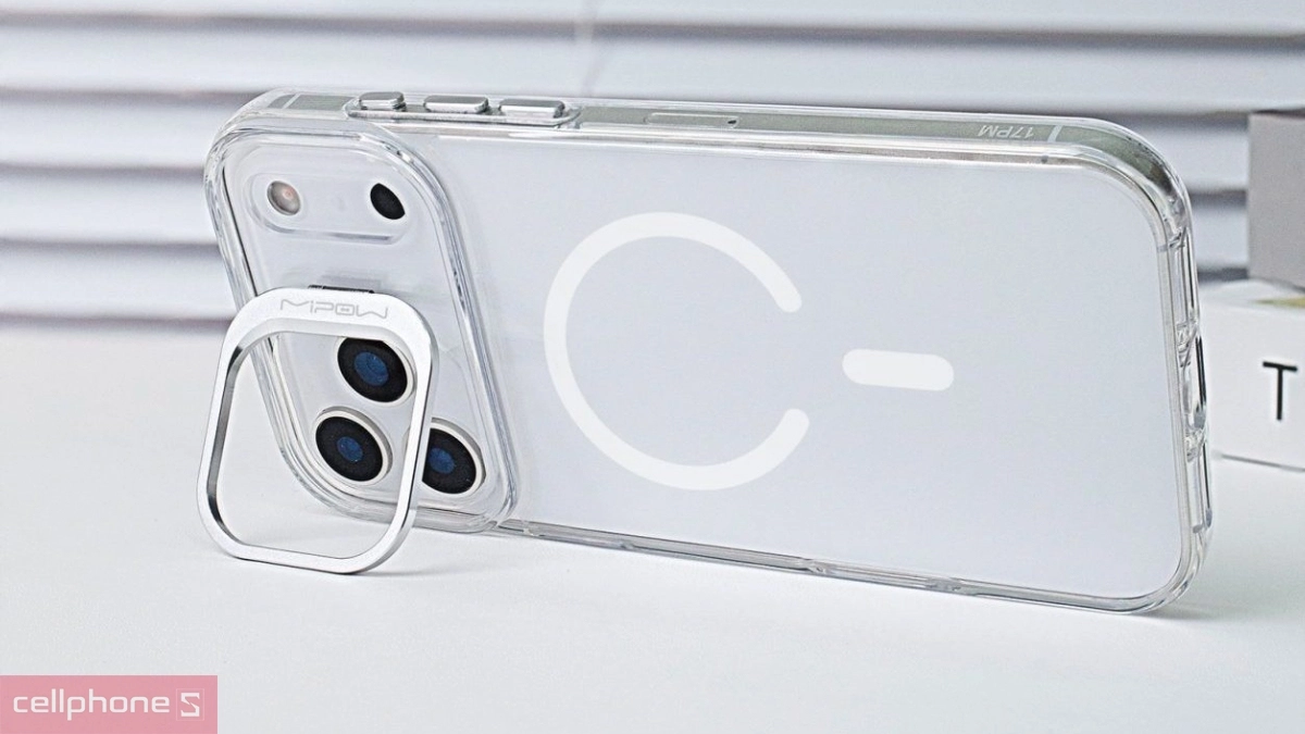 Thiết kế ốp lưng iPhone 17 Pro Max MiPow Tempered Glass StandX With MagSafe Transparent trong suốt