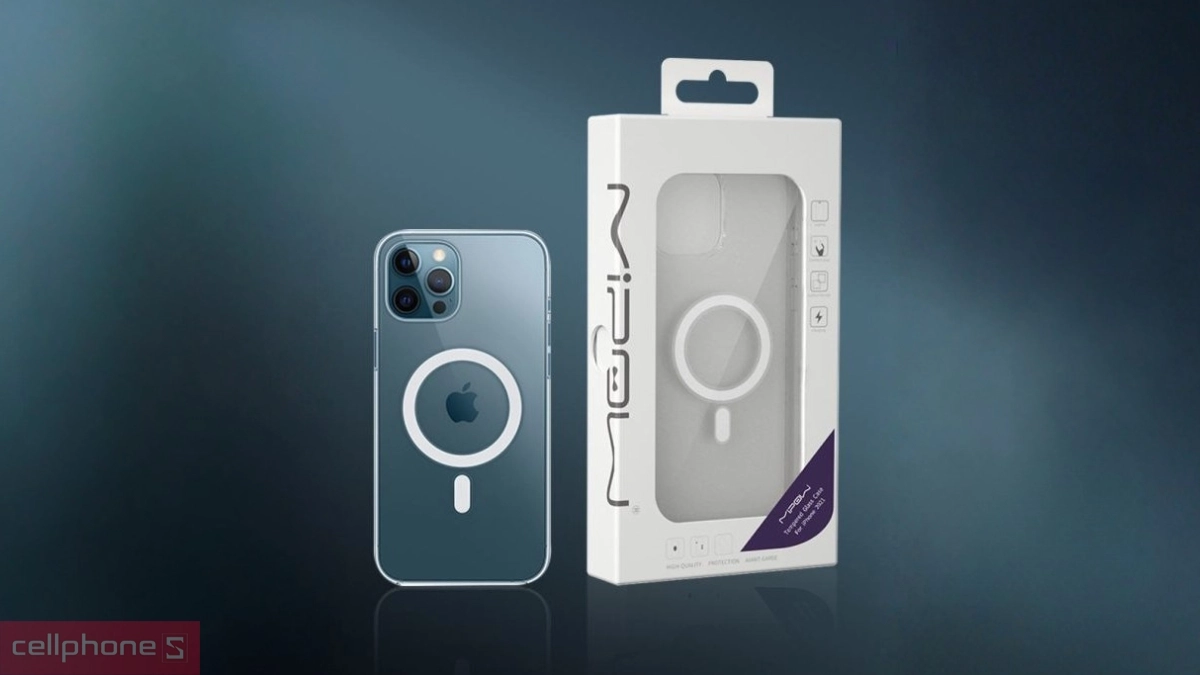 Thiết kế trong suốt ốp lưng iPhone 13 Pro Mipow Tempered Glass with MagSafe Transparent