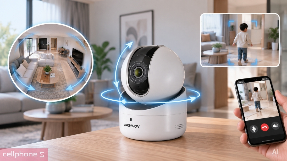 Camera Hikvision DS-2CV2Q21FD-IW xoay linh hoạt, hỗ trợ theo dõi chuyển động