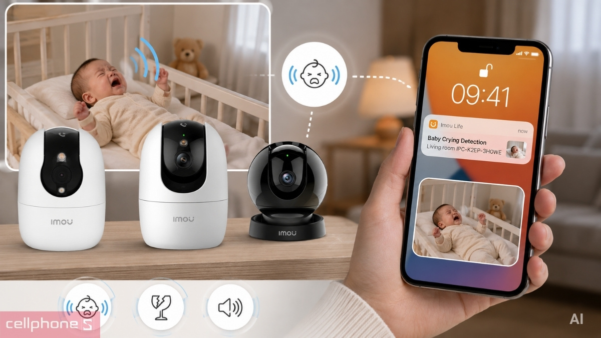 Nhận diện tiếng khóc và gửi cảnh báo qua ứng dụng Imou Life