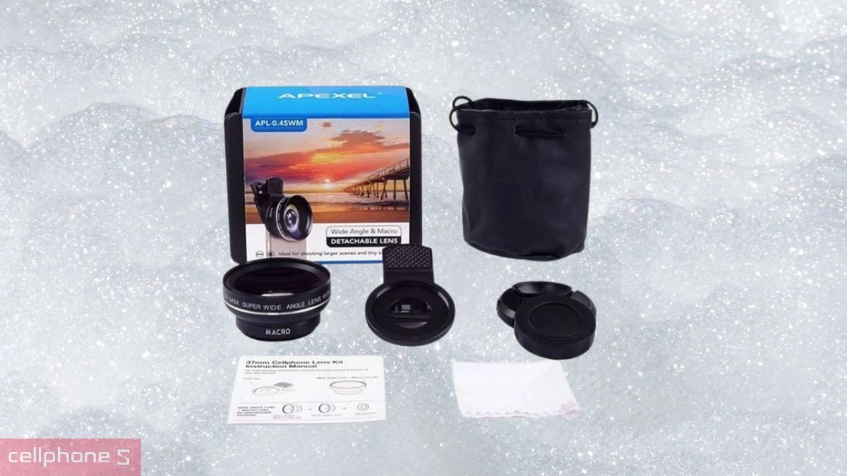Bộ sản phẩm ống kính camera điện thoại Apexel 0.45WM nhỏ gọn