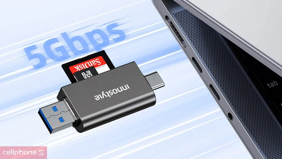 Tốc độ truyền tải cổng OTG Innostyle Nexalink USB-C & USB-A to SD/TF Card Reader ST3