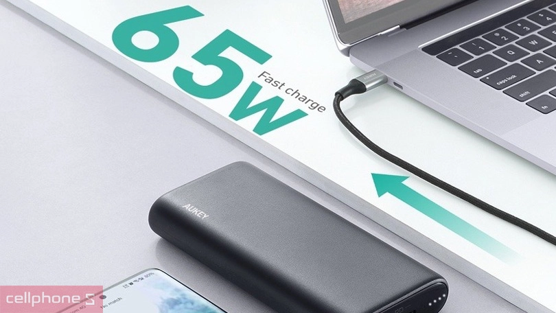 Dung lượng và khả năng sạc đa thiết bị của pin sạc dự phòng Aukey PB-Y37 2C1A 20000mAh 65W