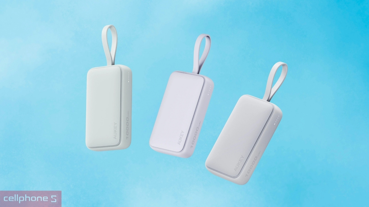 Dây cáp USB-C tích hợp làm quai xách tiện dụng trên pin sạc dự phòng Aukey PB Y61 Spark Sling Neo 10000mAh 30W