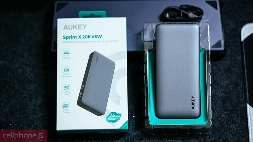 Pin sạc phòng Aukey Sprint-X 20000mAh sạc nhanh 65W USB-C PD 3.0 PB-Y43: thiết kế compact, sạc nhanh