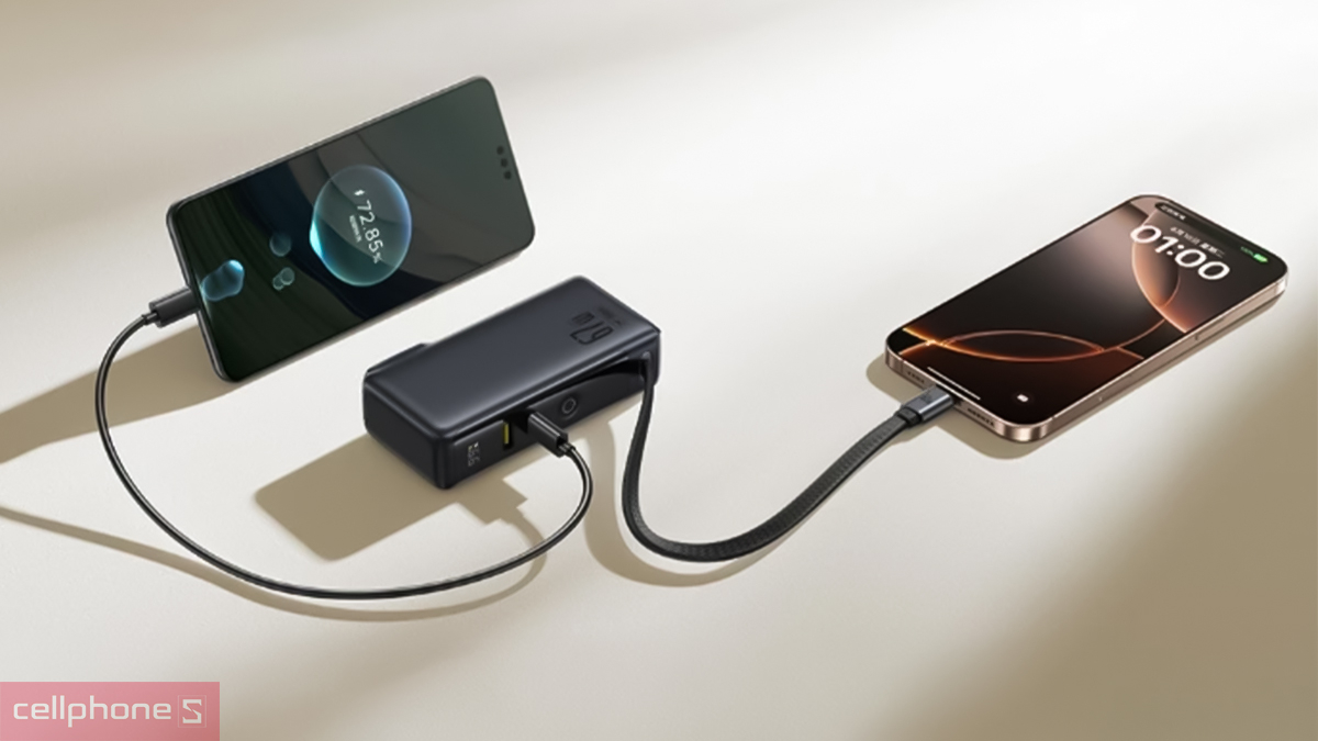 Cổng kết nối pin dự phòng Baseus Nomos 10000mAh 67W 3in1 tích hợp cáp C + màn hình + chân cắm NT11