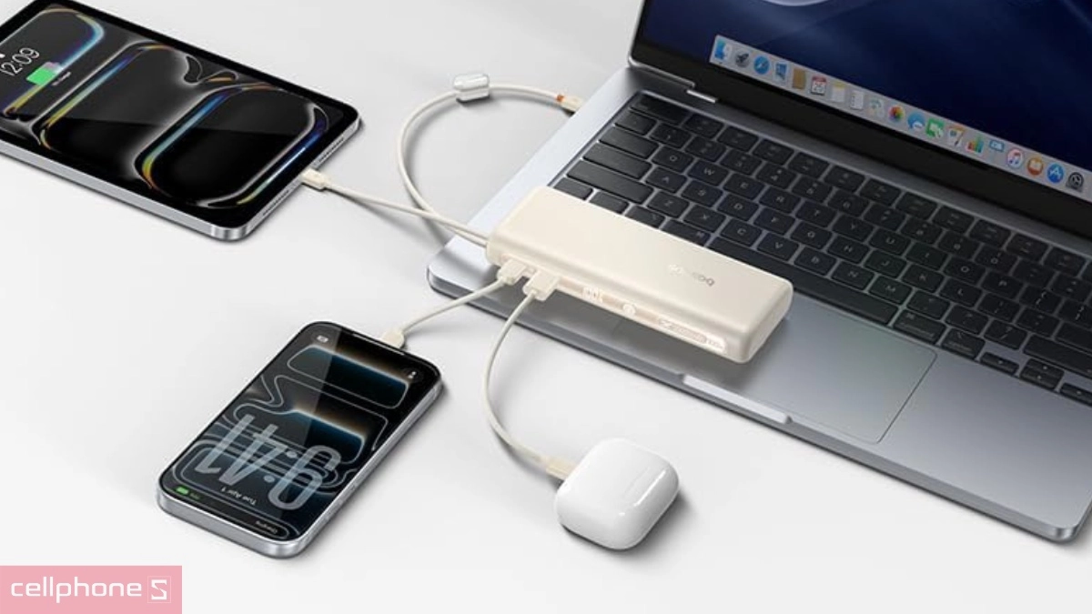 Cáp pin dự phòng Baseus EnerFill 20000mAh 100W tích hợp cáp đôi USB-C + màn hình FC41