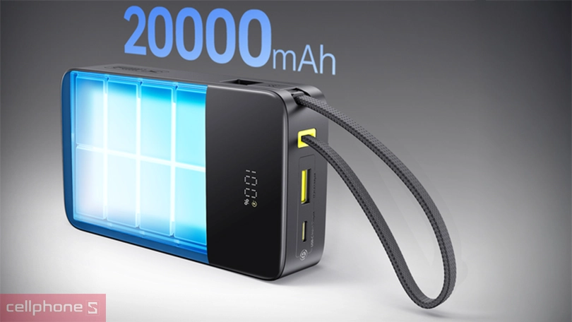 Thiết kế, chất liệu pin sạc dự phòng Baseus Enerfill Bipow2 Pro 20000mAh 22.5W kèm cáp