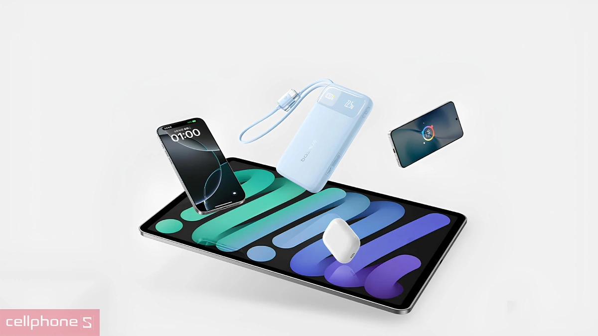 Đa dạng cổng sạc và có tích hợp cáp kèm theo của pin sạc dự phòng Baseus Enerfill FC11 20000mAh 22.5W kèm cáp Type-C