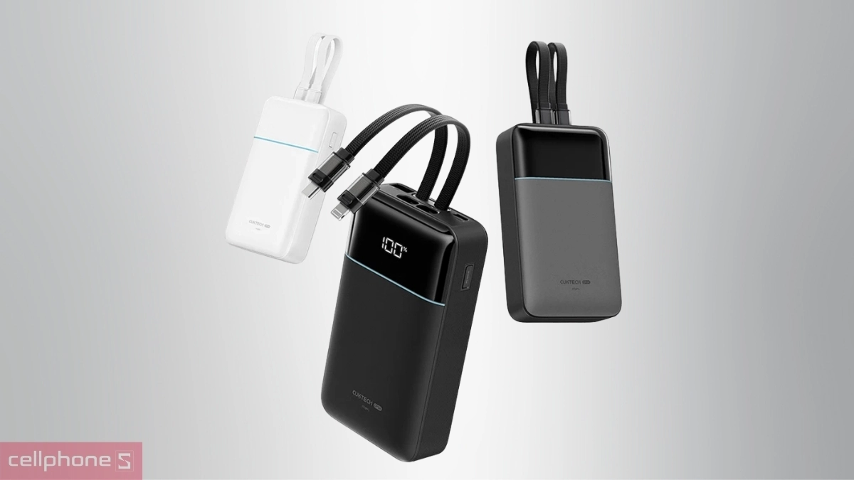 Màn hình LED pin sạc dự phòng Cuktech CP24 1A1C 20000mAh 40W cáp C+L LPB200NL