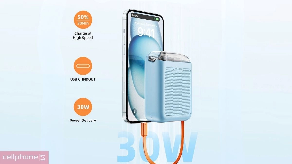 Pin sạc dự phòng Innostyle TranSimini FlexCharge 10000mAh 30W kèm cáp USB-C - Sạc nhanh, dung lượng lớn