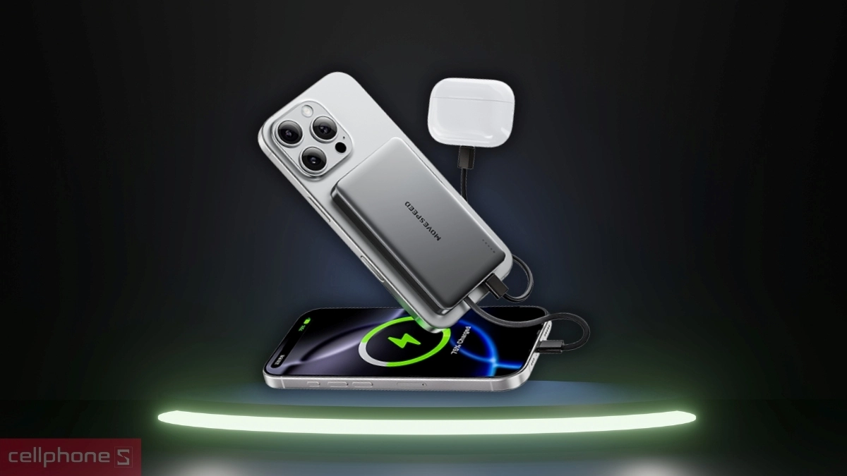 Sạc 3 thiết bị pin sạc dự phòng MoveSpeed Magnetic Slim 10000mAh 22.5W S10Plus