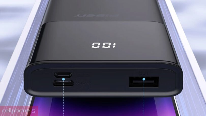 Dung lượng, cổng sạc và tốc độ sạc của pin sạc dự phòng Pisen LED Power Station D33 10000mAh
