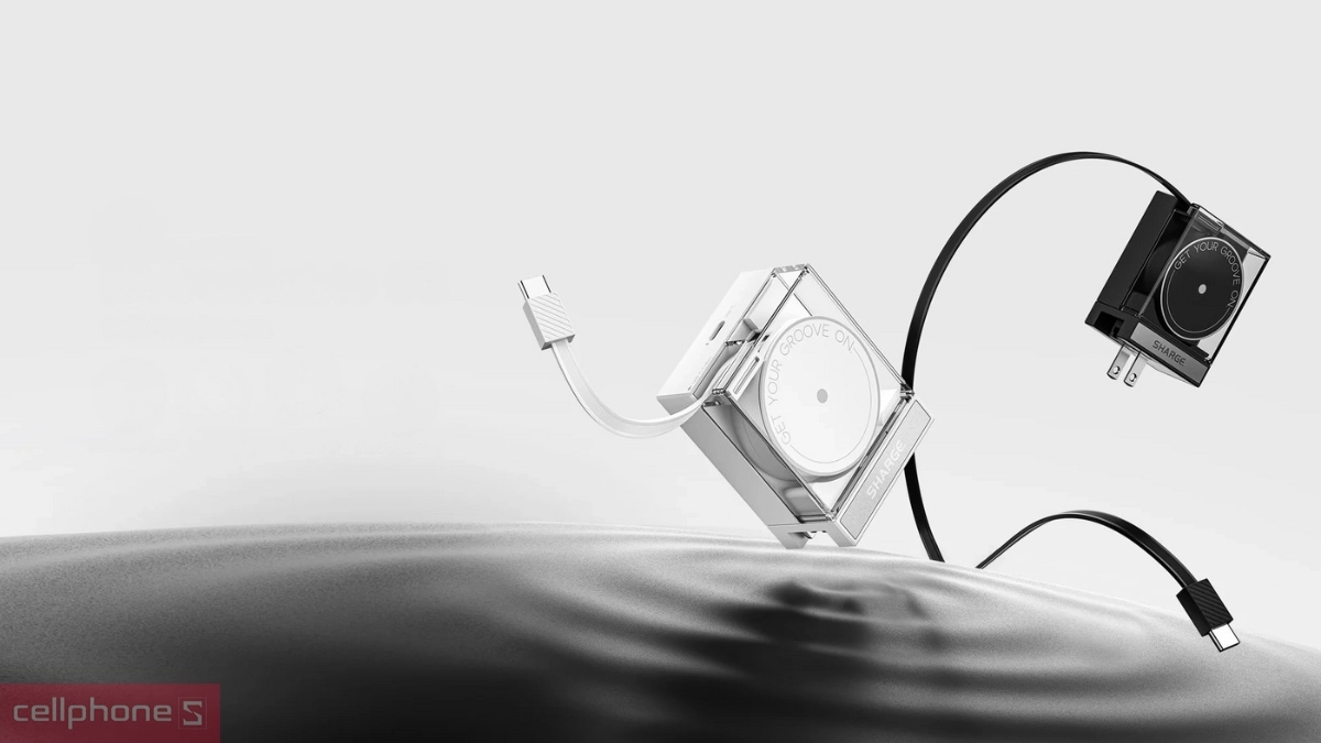 Sạc Sharge GaN 1C PD 2.0 65W tích hợp cáp USB-C rút gọn chân gập US