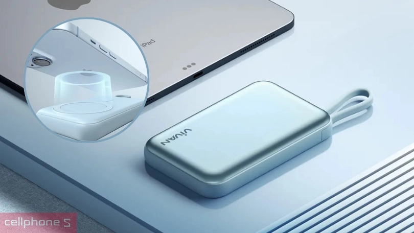 Cáp sạc cùng khả năng sạc không dây của pin sạc dự phòng không dây VIVAN VBP-W13 10000mAh 20W