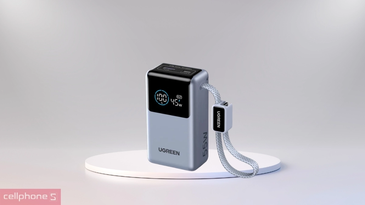 Dung lượng pin dự phòng UGREEN 10000mAh 55W 1C1A QC 3.0 màn hình tích hợp cáp Type-C PB727 75701B