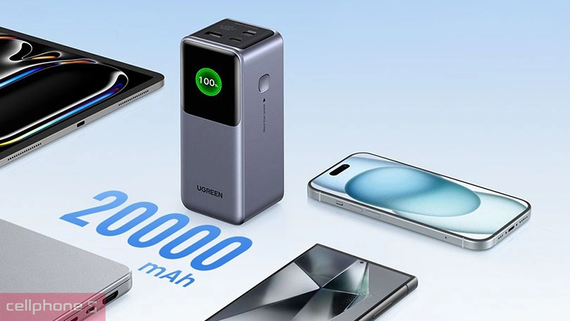 Dung lượng pin của pin dự phòng Ugreen PB721 35524B 130W 20000mAh