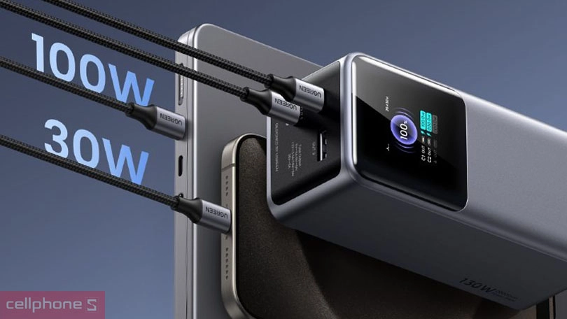 Số cổng sạc, tốc độ sạc của pin dự phòng Ugreen PB721 35524B 130W 20000mAh