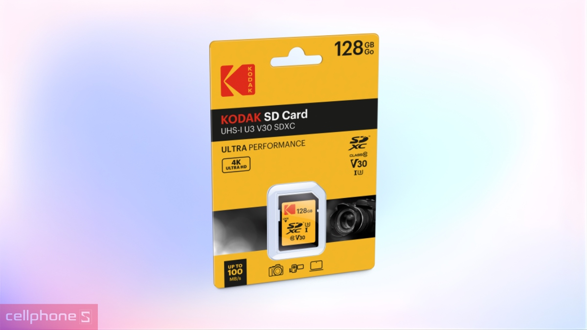 Thẻ nhớ SD Kodak 128GB UHS-I U3/V30/A1 tương thích đa dạng loại máy