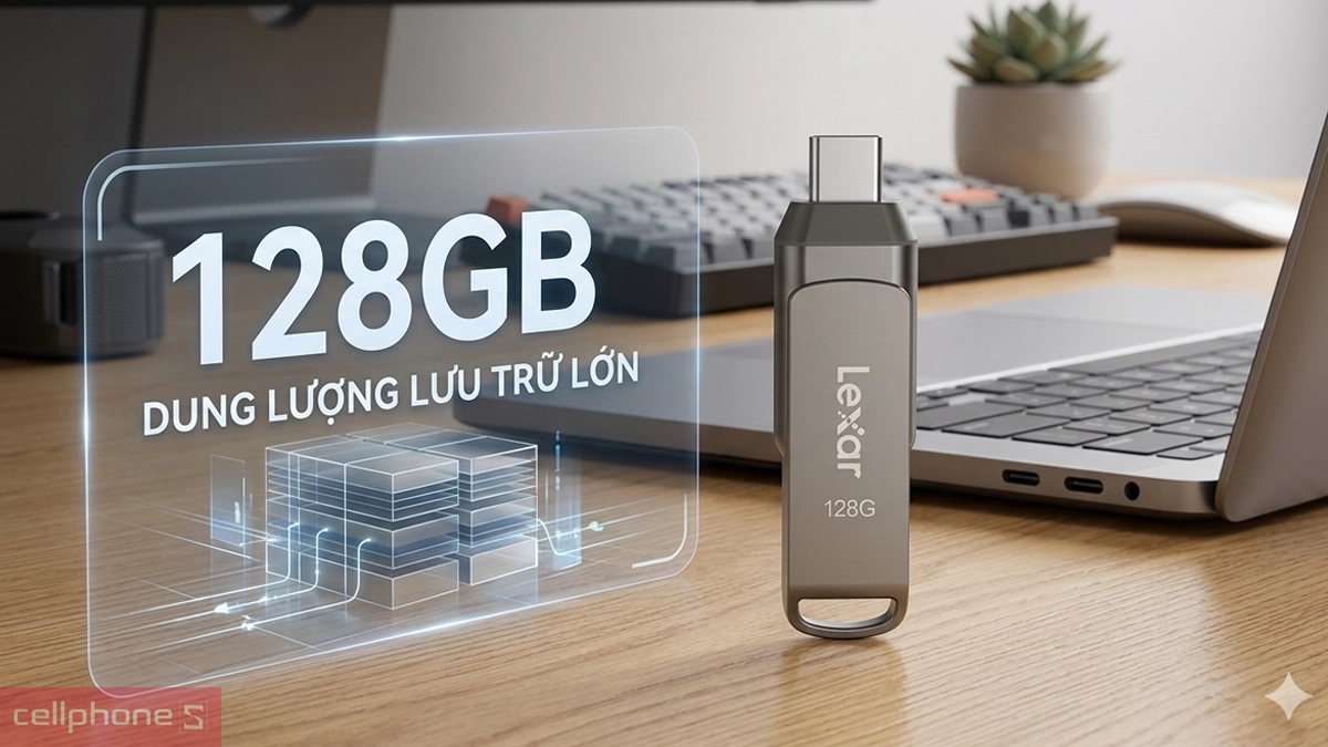 Dung lượng USB OTG 3.2 Lexar 128GB Jumpdrive D400