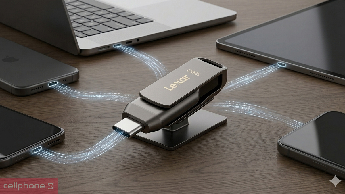 USB OTG 3.2 Lexar 128GB Jumpdrive D400 tương thích nhiều thiết bị