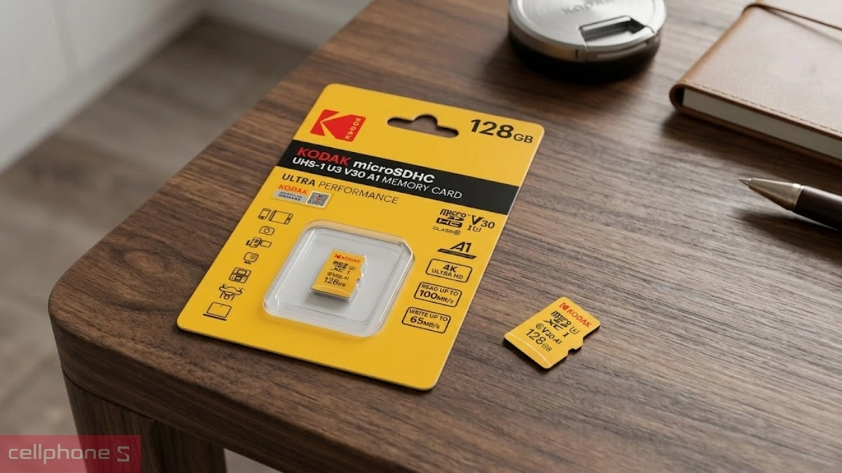 Dung lượng thẻ nhớ MicroSD Kodak 128GB UHS-I U3/V30/A1 ADAPTER