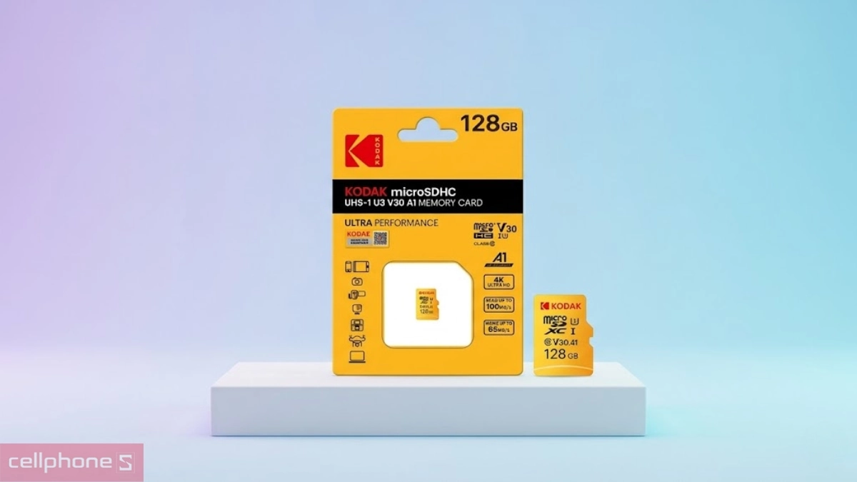 Thẻ nhớ MicroSD Kodak 128GB UHS-I U3/V30/A1 ADAPTER tương thích đa thiết bị