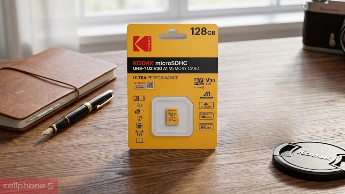 Truy xuất thông tin thẻ nhớ MicroSD Kodak 128GB UHS-I U3/V30/A1 ADAPTER