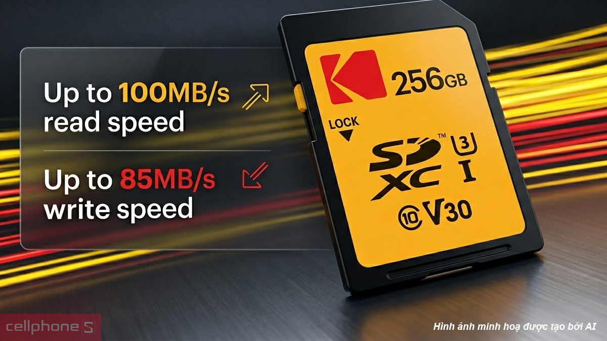 Dung lượng thẻ nhớ SD Kodak 256GB UHS-I U3/V30/A1