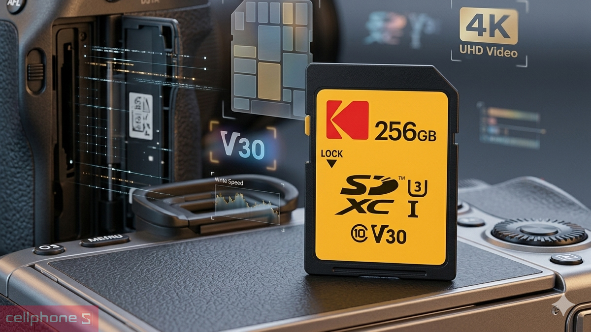 Thẻ nhớ SD Kodak 256GB UHS-I U3/V30/A1 hỗ trợ chuẩn SDXC