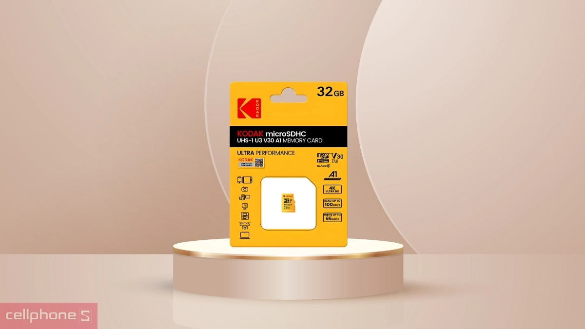 Dung lượng thẻ nhớ MicroSD Kodak 32GB UHS-I U3/V30/A1 Adapter