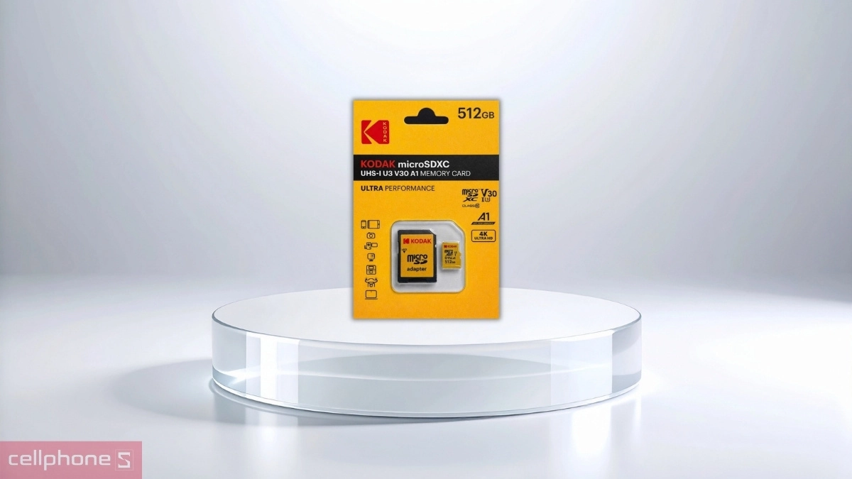 Dung lượng thẻ nhớ MicroSD Kodak 512GB UHS-I U3/V30/A1 Adapter