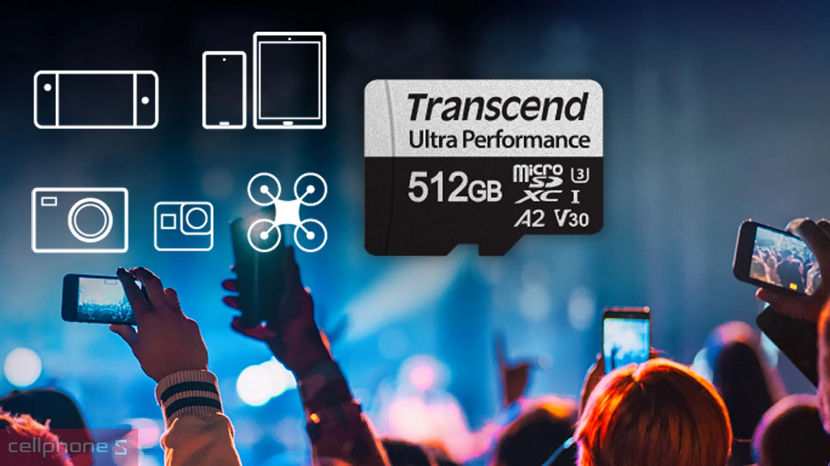 Khả năng tương thích linh hoạt của thẻ nhớ Micro SDXC Transcend UHS-I U3M 512GB kèm Adapter