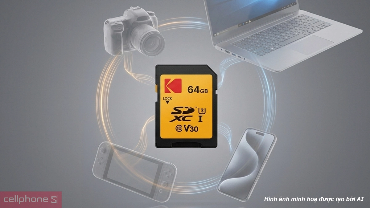 Chịu tác động thẻ nhớ SD Kodak 64GB UHS-I U3/V30/A1