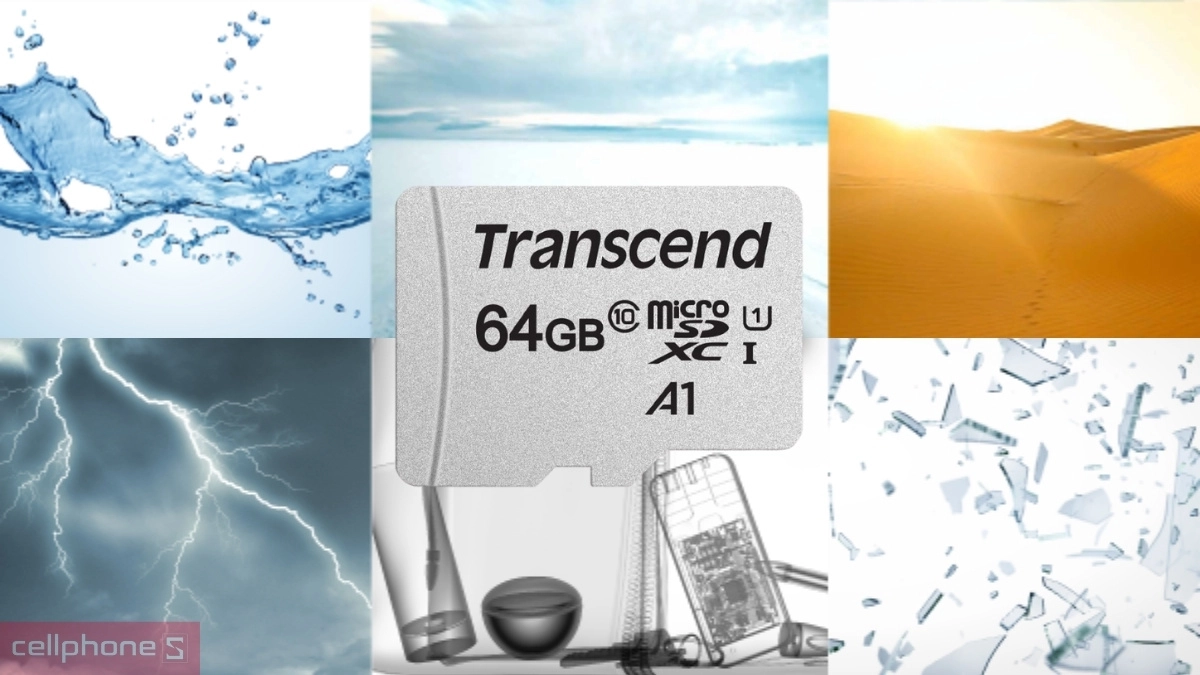 Khả năng chống sốc, từ tính, chống nước, tia X của thẻ nhớ Micro SDXC Transcend UHS-I U1 A1 64GB