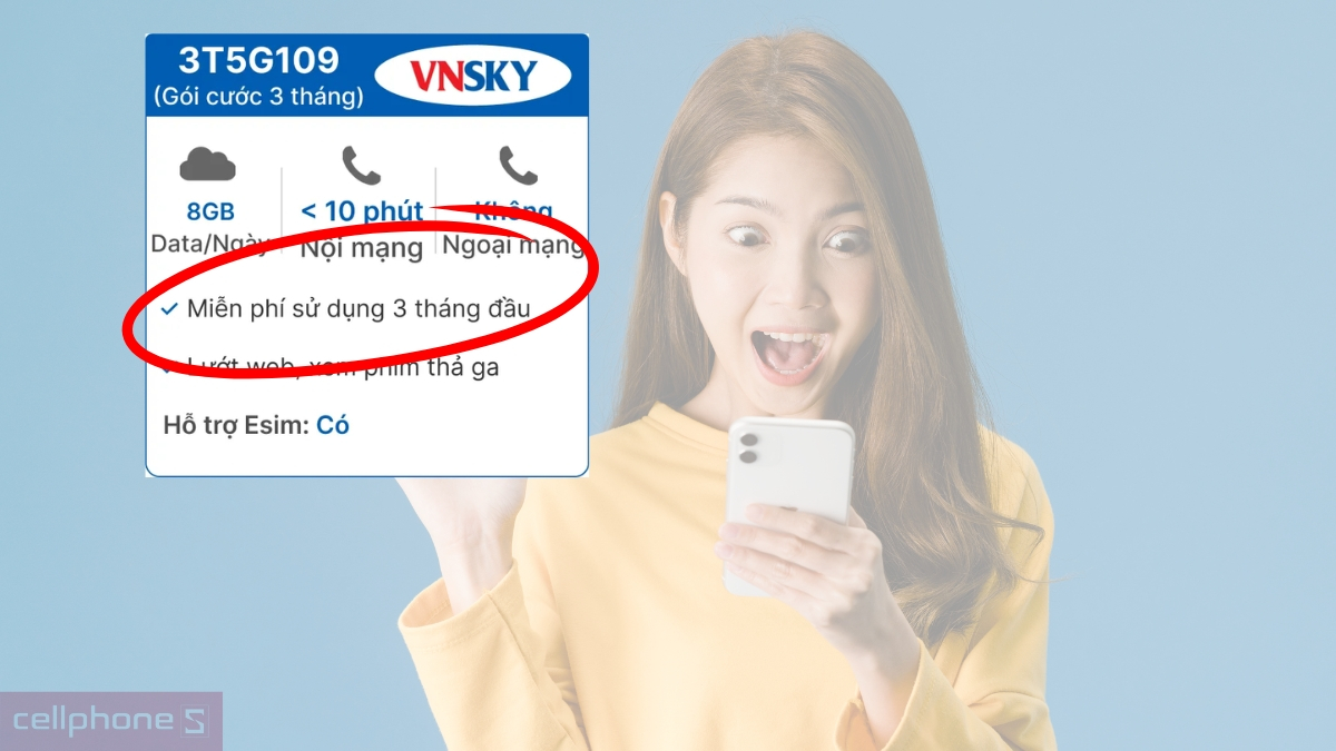 Sim 5G VNSKY 5G109 8GB ngày Free 3 tháng - Dung lượng lớn, trải nghiệm thoải mái
