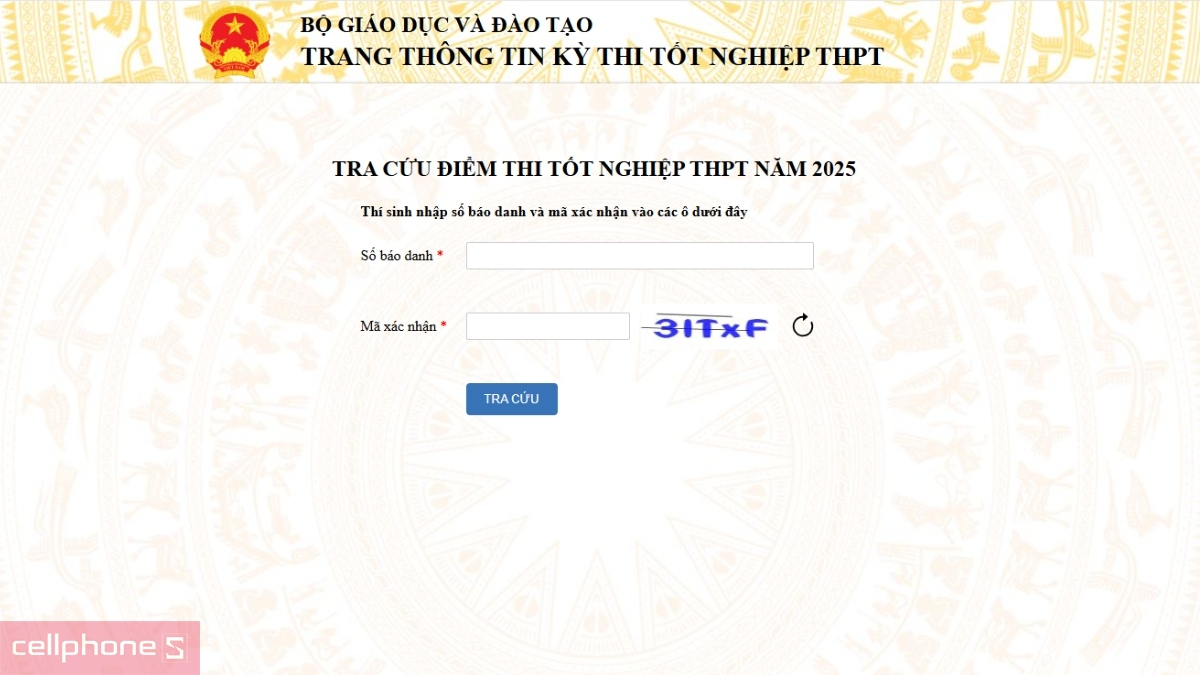 Tra điểm thi tại Cổng thông tin chính thức Bộ GD&ĐT