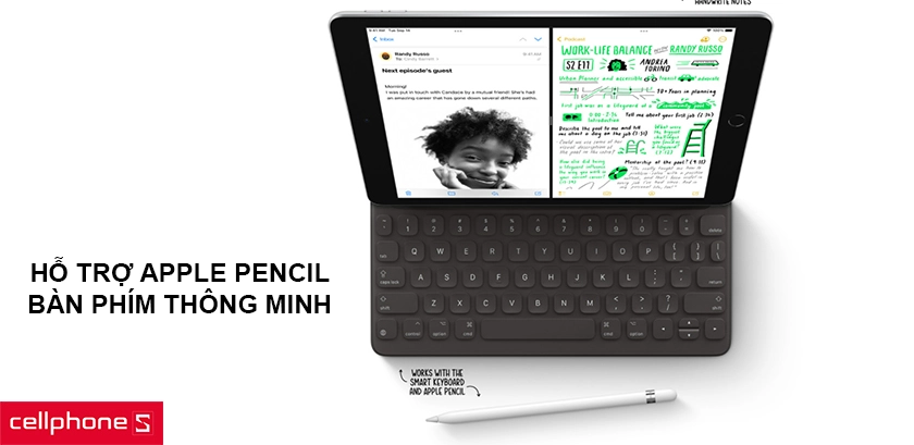 Hỗ trợ Apple Pencil thế hệ 1, bàn phím thông minh gấp gọn