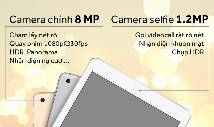 Camera trước 1.2 MP, camera sau 8 MP, quay phim Full HD