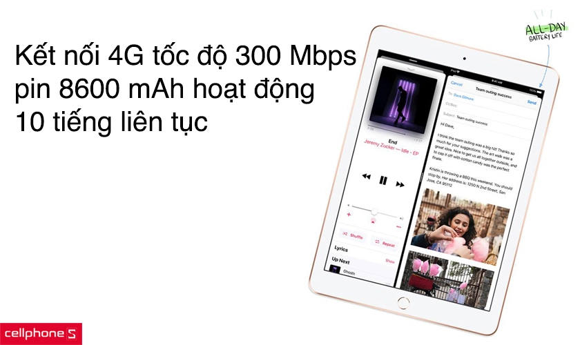Kết nối 4G tốc độ 300 Mbps, pin 8600 mAh hoạt động 10 tiếng liên tục