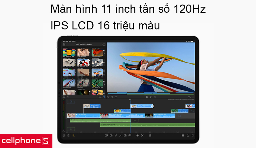 Màn hình tần số 120Hz, 16 triệu màu, tấm nền IPS LCD 11 inch