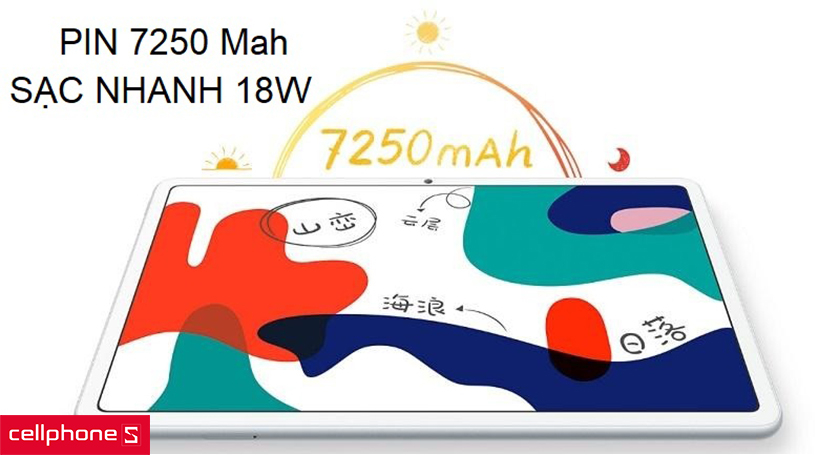 Pin dung lượng lớn 7250mAh hỗ trợ sạc nhanh 18W